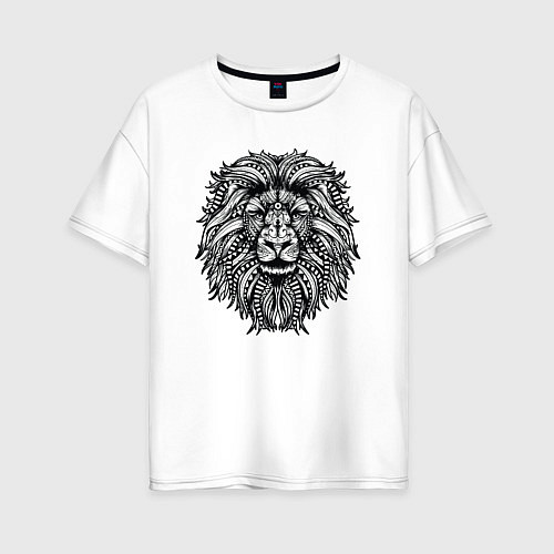 Женская футболка оверсайз Лев в стиле Мандала Mandala Lion / Белый – фото 1