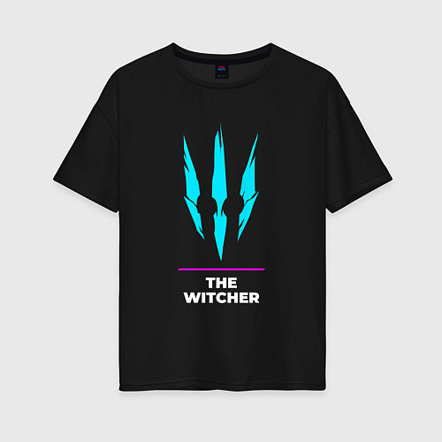 Женская футболка оверсайз Символ The Witcher в неоновых цветах / Черный – фото 1
