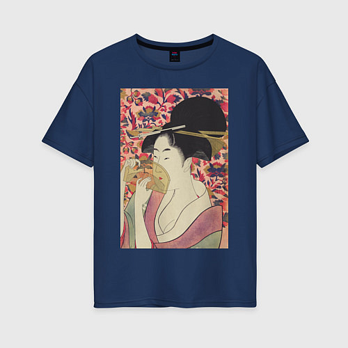 Женская футболка оверсайз Kushi Портрет девушки / Тёмно-синий – фото 1