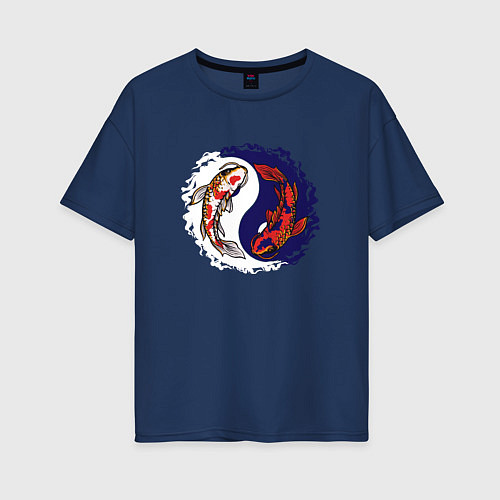Женская футболка оверсайз Инь и ян Рыбки / Тёмно-синий – фото 1