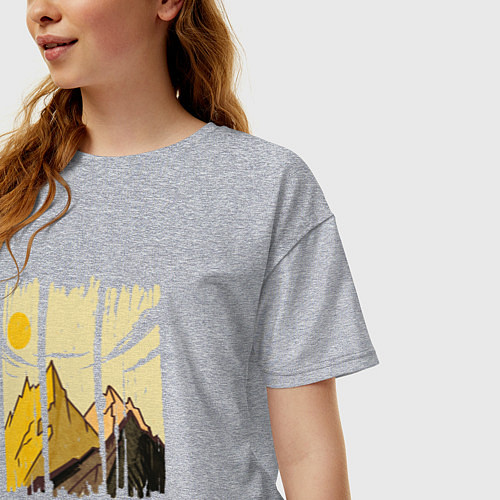 Женская футболка оверсайз Горный Пейзаж в штрихах Mountain Landscape Strokes / Меланж – фото 3