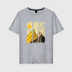 Женская футболка оверсайз Горный Пейзаж в штрихах Mountain Landscape Strokes