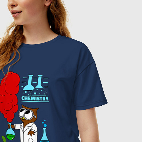 Женская футболка оверсайз Сова химик / Тёмно-синий – фото 3