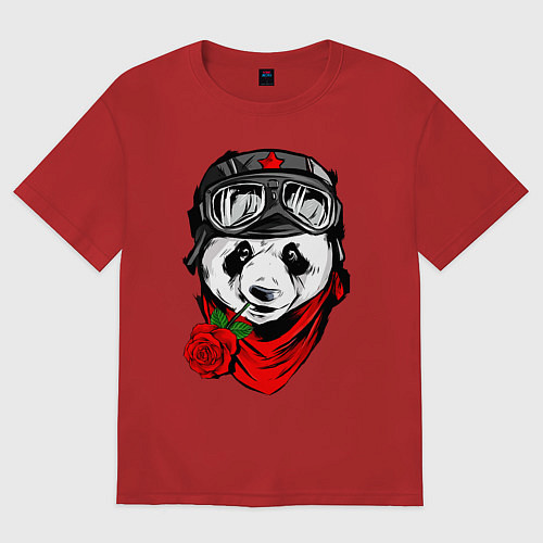 Женская футболка оверсайз Панда с розой во рту / Красный – фото 1