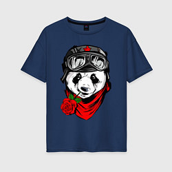 Женская футболка оверсайз Панда с розой во рту