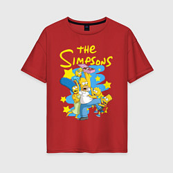 Футболка оверсайз женская The SimpsonsСемейка Симпсонов, цвет: красный