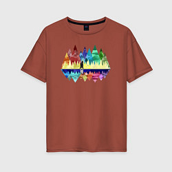 Женская футболка оверсайз Медведь и разноцветные горы