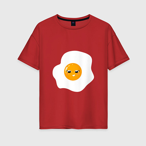 Женская футболка оверсайз Веселая яичница глазунья, завтрак с улыбкой / Красный – фото 1
