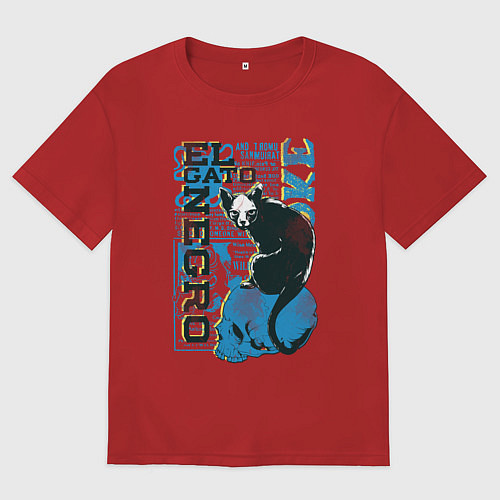 Женская футболка оверсайз Футболка с изображением черепа кошки / Красный – фото 1