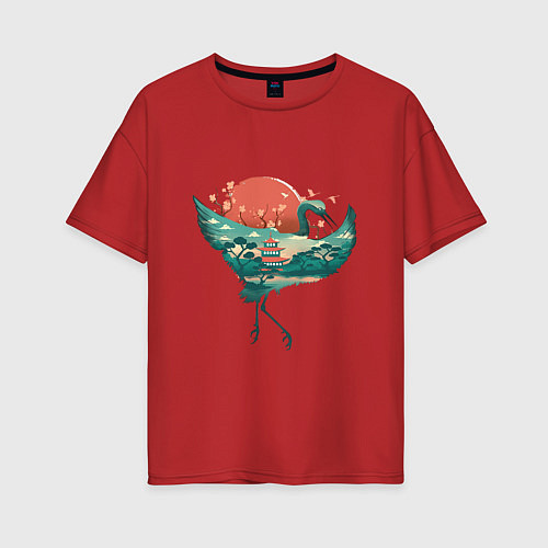 Женская футболка оверсайз Душа природы Японии - лето / Красный – фото 1