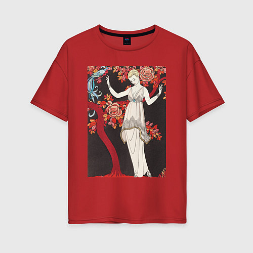 Женская футболка оверсайз Robe du soir de Doeuillet Девушка в цветах / Красный – фото 1