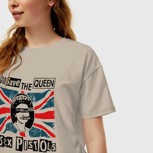 Женская футболка оверсайз Sex Pistols - God Save The Queen / Миндальный – фото 3