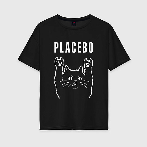 Женская футболка оверсайз PLACEBO РОК КОТ / Черный – фото 1