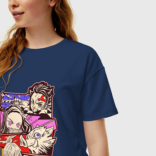 Женская футболка оверсайз Клинок, рассекающий демонов Истребитель демонов / Тёмно-синий – фото 3