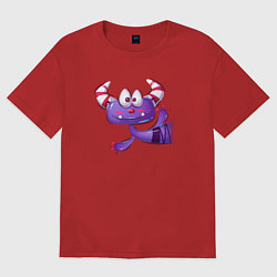 Футболка оверсайз женская Маленький фиолетовый монстр с рожками, цвет: красный