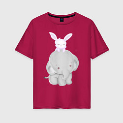 Женская футболка оверсайз Милый Слонёнок и Крольчонок