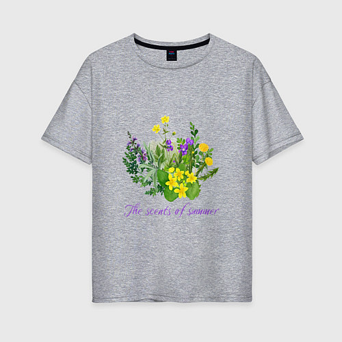 Женская футболка оверсайз Ароматы лета полевые цветы лето / Меланж – фото 1