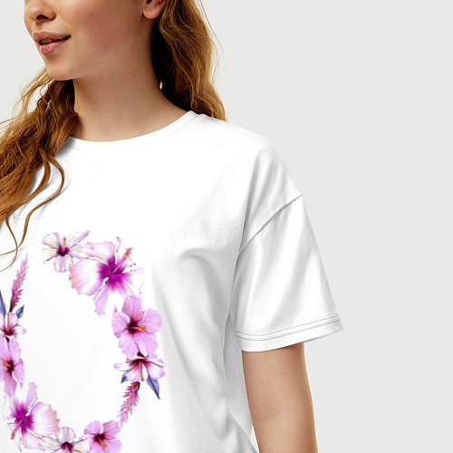 Женская футболка оверсайз Цветы Венок Из Розовых Гибискусов / Белый – фото 3