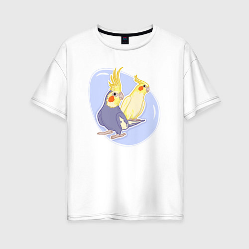 Женская футболка оверсайз Попугаи Корелла Птицы / Белый – фото 1