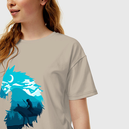 Женская футболка оверсайз Принцесса Мононоке волчий силуэт / Миндальный – фото 3