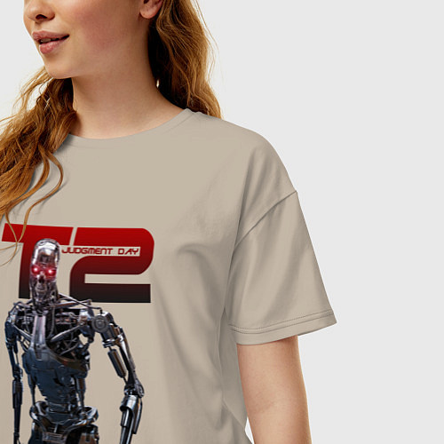 Женская футболка оверсайз Terminator 2 - T800 / Миндальный – фото 3