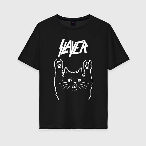 Женская футболка оверсайз Slayer Рок кот / Черный – фото 1