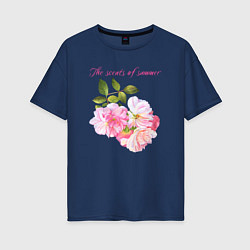 Женская футболка оверсайз Ароматы лета розовые розы лето