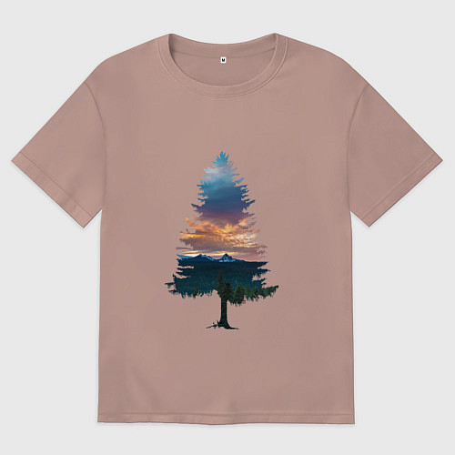 Женская футболка оверсайз Лес в ёлке / Пыльно-розовый – фото 1