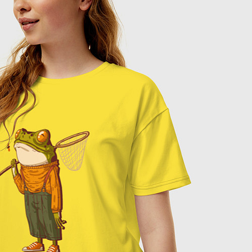Женская футболка оверсайз Летняя лягуха с сачком / Желтый – фото 3