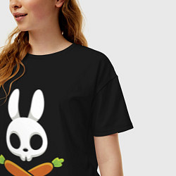 Футболка оверсайз женская Череп кролика с двумя морковками, цвет: черный — фото 2
