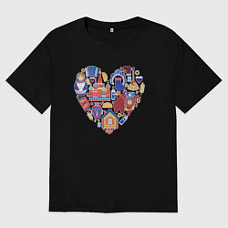 Футболка оверсайз женская Сердце Россия, цвет: черный