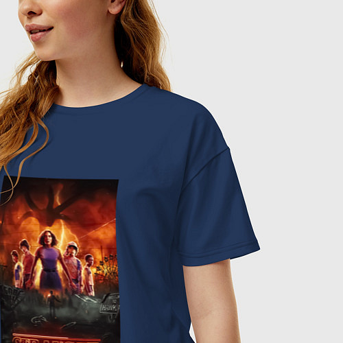 Женская футболка оверсайз Очень странные дела, персонажи / Тёмно-синий – фото 3