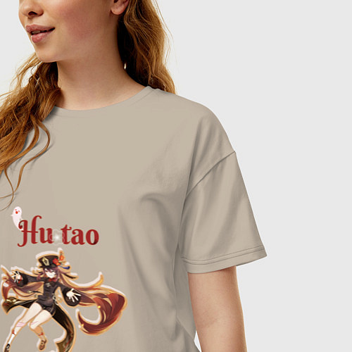 Женская футболка оверсайз HU TAO GENSIN IMPACT ХУ ТАО ГЕНШИН ИМПАКТ / Миндальный – фото 3