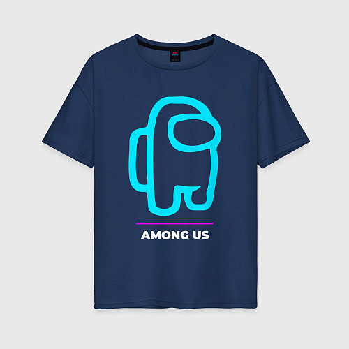 Женская футболка оверсайз Символ Among Us в неоновых цветах / Тёмно-синий – фото 1