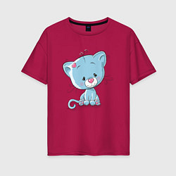 Женская футболка оверсайз Синий плюшевый котик