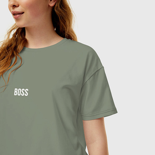 Женская футболка оверсайз Boss White Text / Авокадо – фото 3