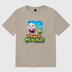 Футболка оверсайз женская My singing monsters мамунт и зерномех, цвет: миндальный