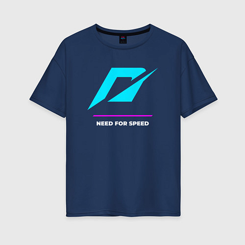 Женская футболка оверсайз Символ Need for Speed в неоновых цветах / Тёмно-синий – фото 1