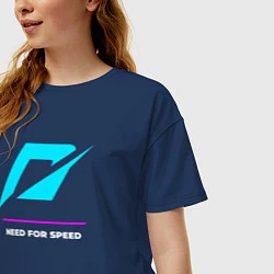 Футболка оверсайз женская Символ Need for Speed в неоновых цветах, цвет: тёмно-синий — фото 2