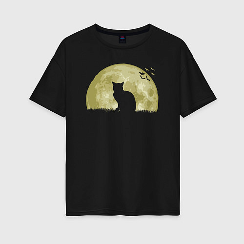 Женская футболка оверсайз Night Kitty / Черный – фото 1