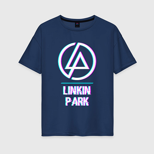 Женская футболка оверсайз Linkin Park Glitch Rock / Тёмно-синий – фото 1