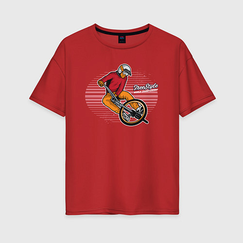 Женская футболка оверсайз Велосипедист - экстрим / Красный – фото 1