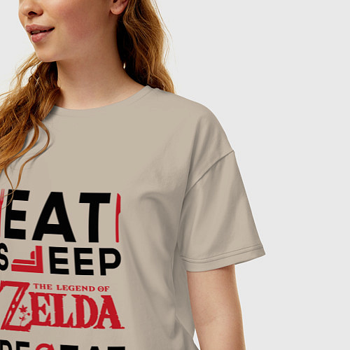 Женская футболка оверсайз Надпись: Eat Sleep Zelda Repeat / Миндальный – фото 3