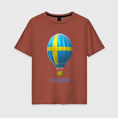 Женская футболка оверсайз 3d aerostat Sweden flag / Кирпичный – фото 1