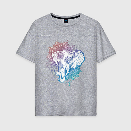 Женская футболка оверсайз Мандала слон / Меланж – фото 1