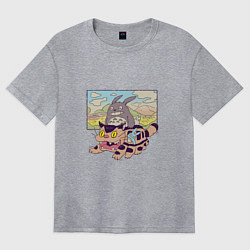 Футболка оверсайз женская Тоторо на котобусе, цвет: меланж
