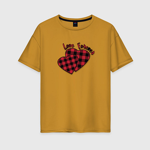 Женская футболка оверсайз Плюшевые сердца / Горчичный – фото 1
