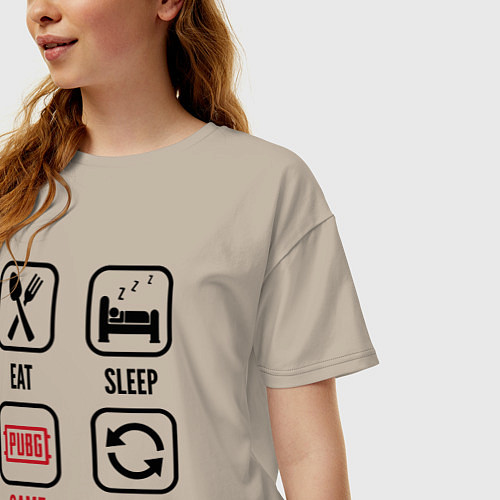 Женская футболка оверсайз Eat Sleep PUBG Repeat / Миндальный – фото 3