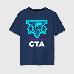 Футболка оверсайз женская Символ GTA в неоновых цветах, цвет: тёмно-синий