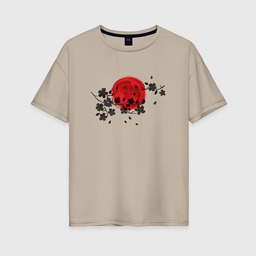 Женская футболка оверсайз Ночная сакура / Миндальный – фото 1